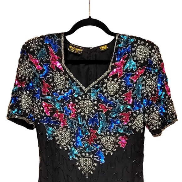 VTG Mark & John Beaded Sequins 100% Silk Cocktail Dress with Sweetheart Neckline - Picture 8 of 16